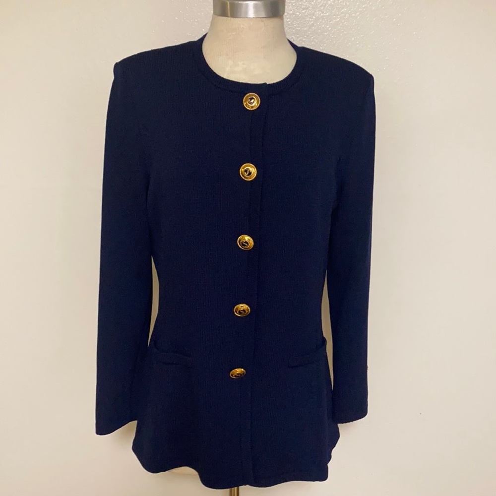 St John Navy Blue Knit Sweater Cardigan S